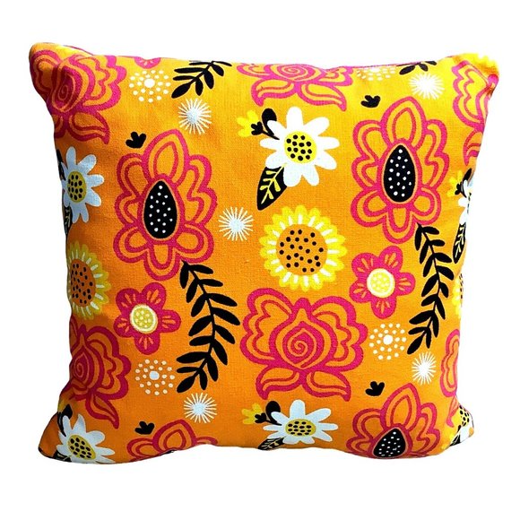 Sugar Skull Decorative Throw Pillow 2 Sided Flowers Embroidered 16"x 16" Pink - Picture 2 of 6